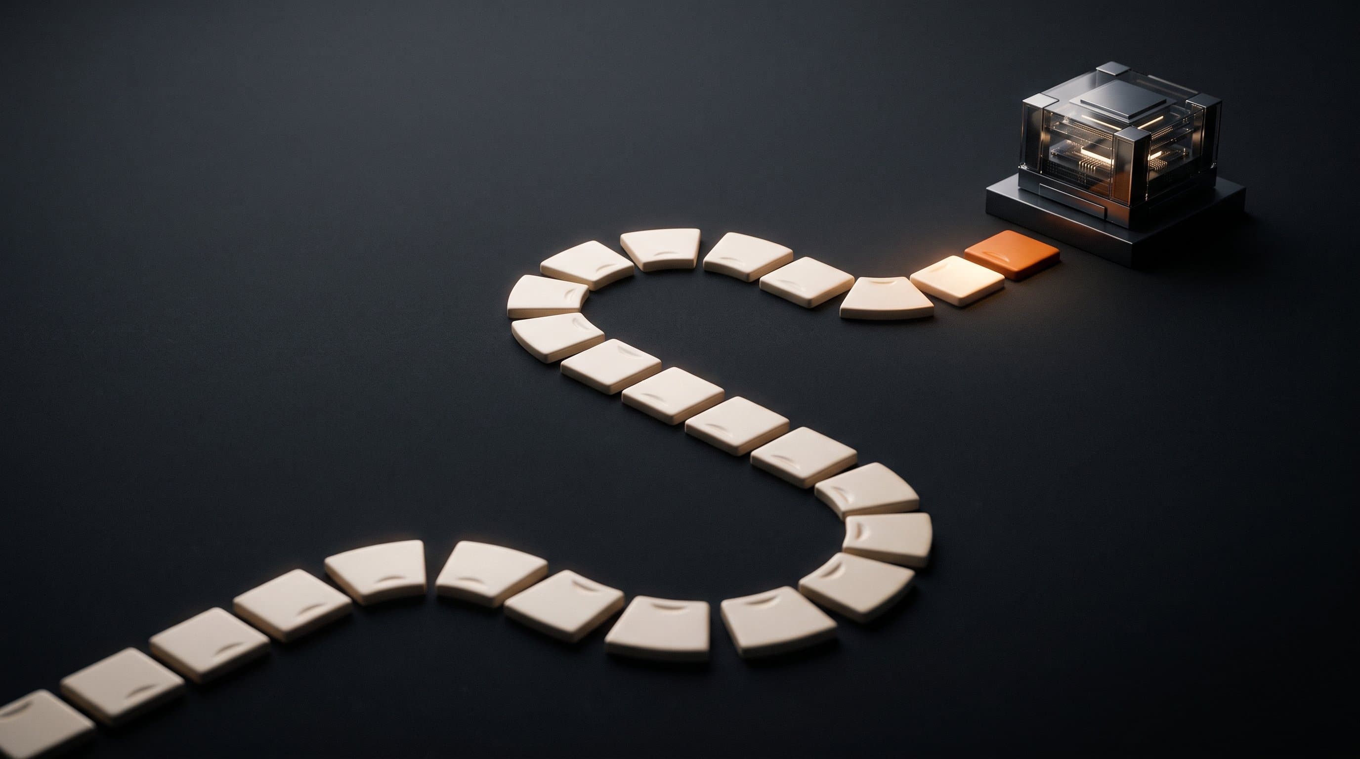 Abstract milestone path leading to a completed AI agent-system outcome